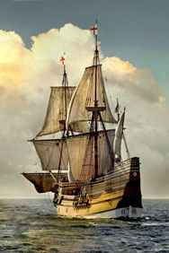 Replica of the Mayflower, the sailing ship that brought the Pilgrims to America in 1620